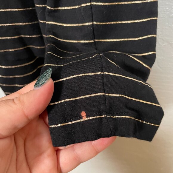 Soma Women M Black Gold French Terry Zipper Jacket Glitz Stripe Pockets Stretch - Picture 9 of 10